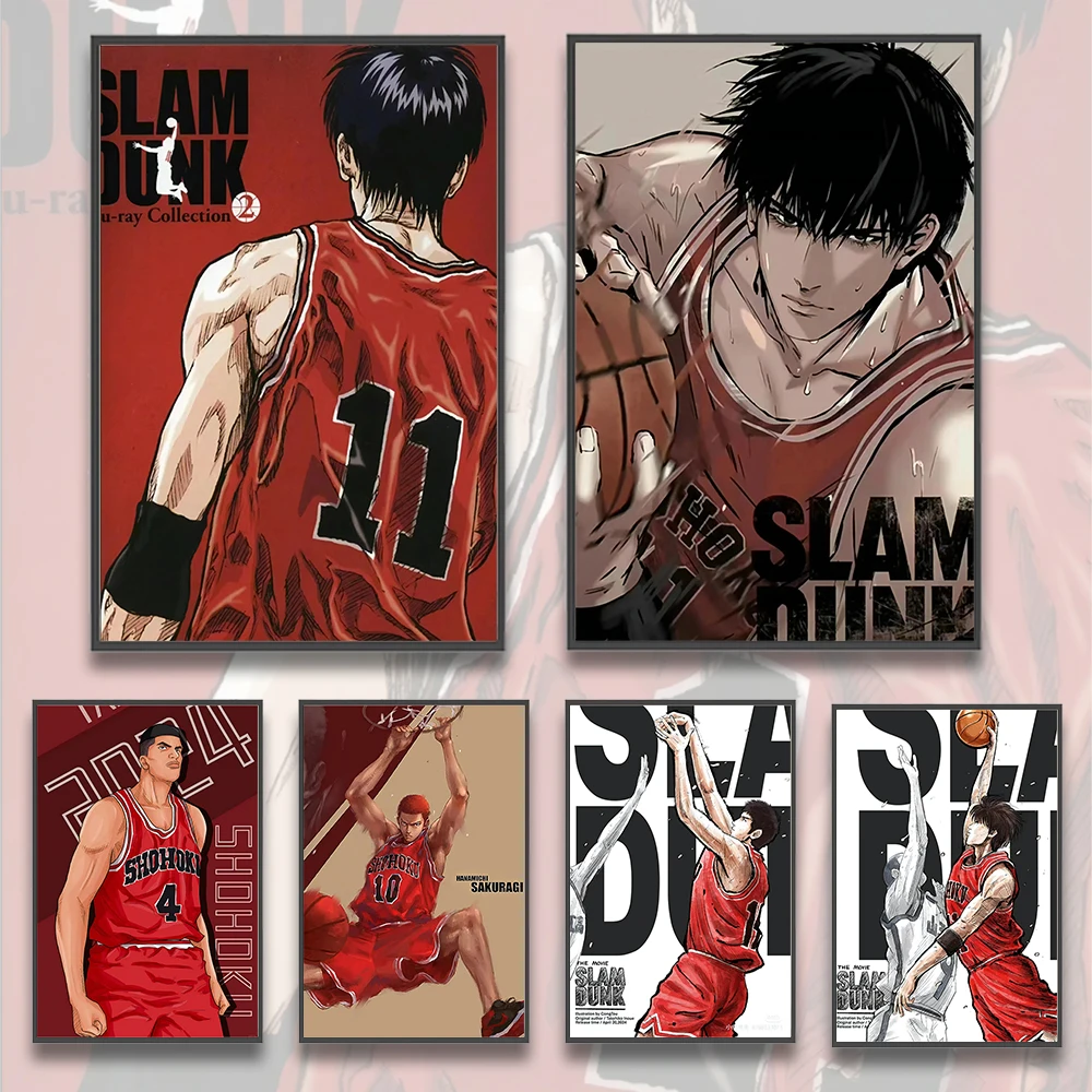 Japanese Anime Slam Dunk Self-adhesive Poster Basketball Wallpaper Figures Home Decoration Painting Wall Rukawa Kaede Cartoons