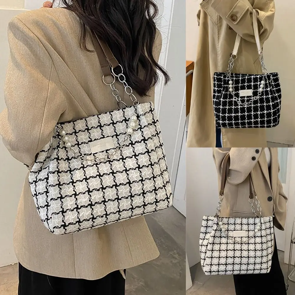 Pearl Chain Tote Bag Fashion Large Capacity Top Handle Handbag Commuting Bag Girls Gentlewoman