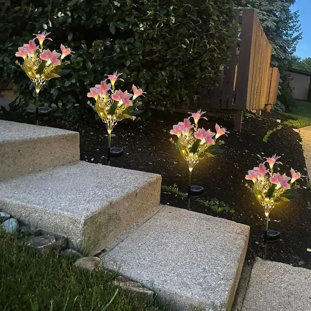 1 قطعة تعمل بالطاقة الشمسية زنبق LED مصباح حديقة أبيض دافئ زهرة واقعية للمسار في الهواء الطلق الحديقة ديكورات للباحة ديكور الحديقة الشمسية