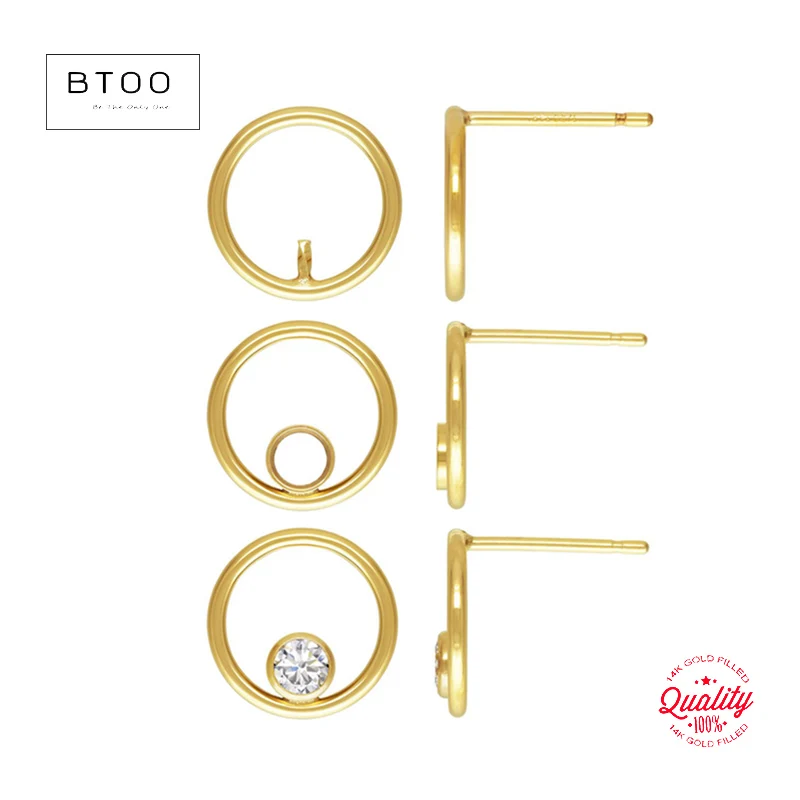 

14K Gold Filled Circle Earring Post w/ 3mm Bezel, Gold Round Ring Post Earring with Backs, Bezel Setting Earring, Post Setting
