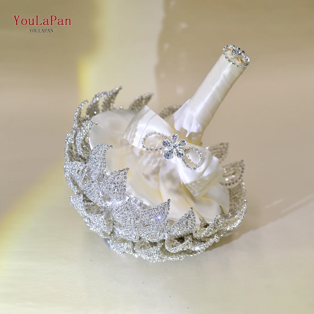 YouLaPan Luxury Silk Bridal Bouquet Bridal Bouquet Rhinestones Bridal Bridesmaid Handmade Bouquet Gold Wedding Bouquet HF01