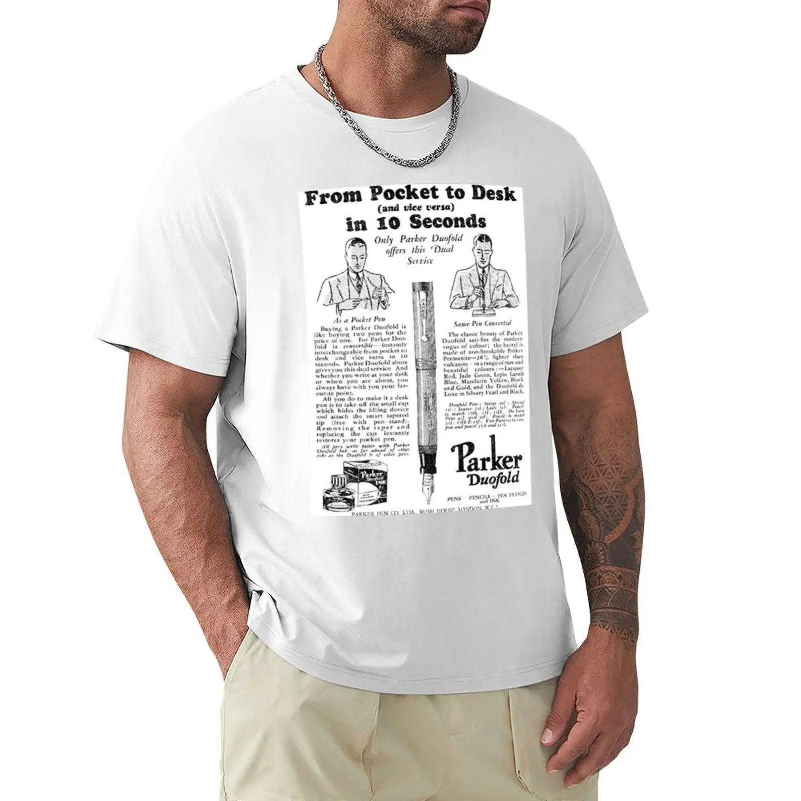 Parker Pen Co. - Parker Duofold Fountain Pen - 1931 Vintage Advert T-Shirt new edition funnys oversized t shirt for men