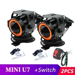 MINI U7 LED Auxiliary Motorcycle Angel Eyes Headlight Explorers DRL Spotlights Universal Moto Driving Lamp with Switch