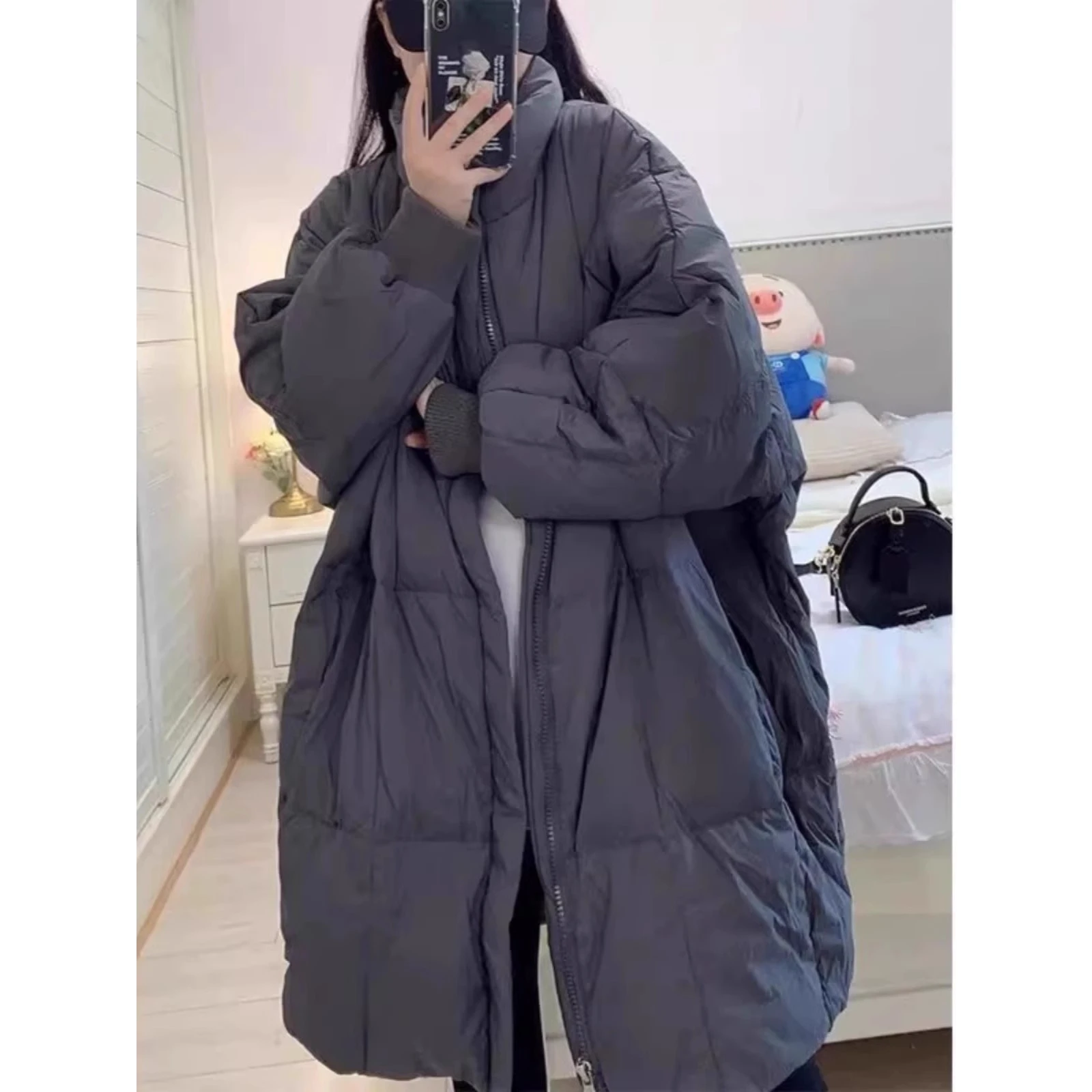 

Extra Large 300 Pou Japanese Sle Stand Collar Men's Winter Thiened Warm Medium Length Loose Cotton Jaet Coat