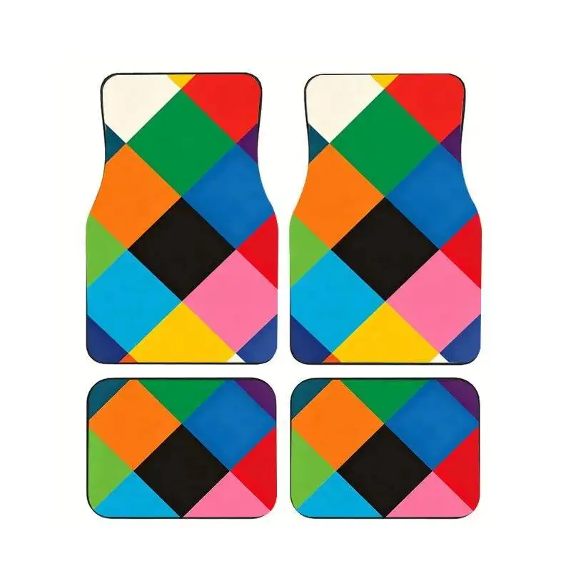

Colorful Geometric Diamond Print Car Floor Mats 4PCS Universal Non-slip Waterproof Auto Foot Carpets Checkered Car Accessories