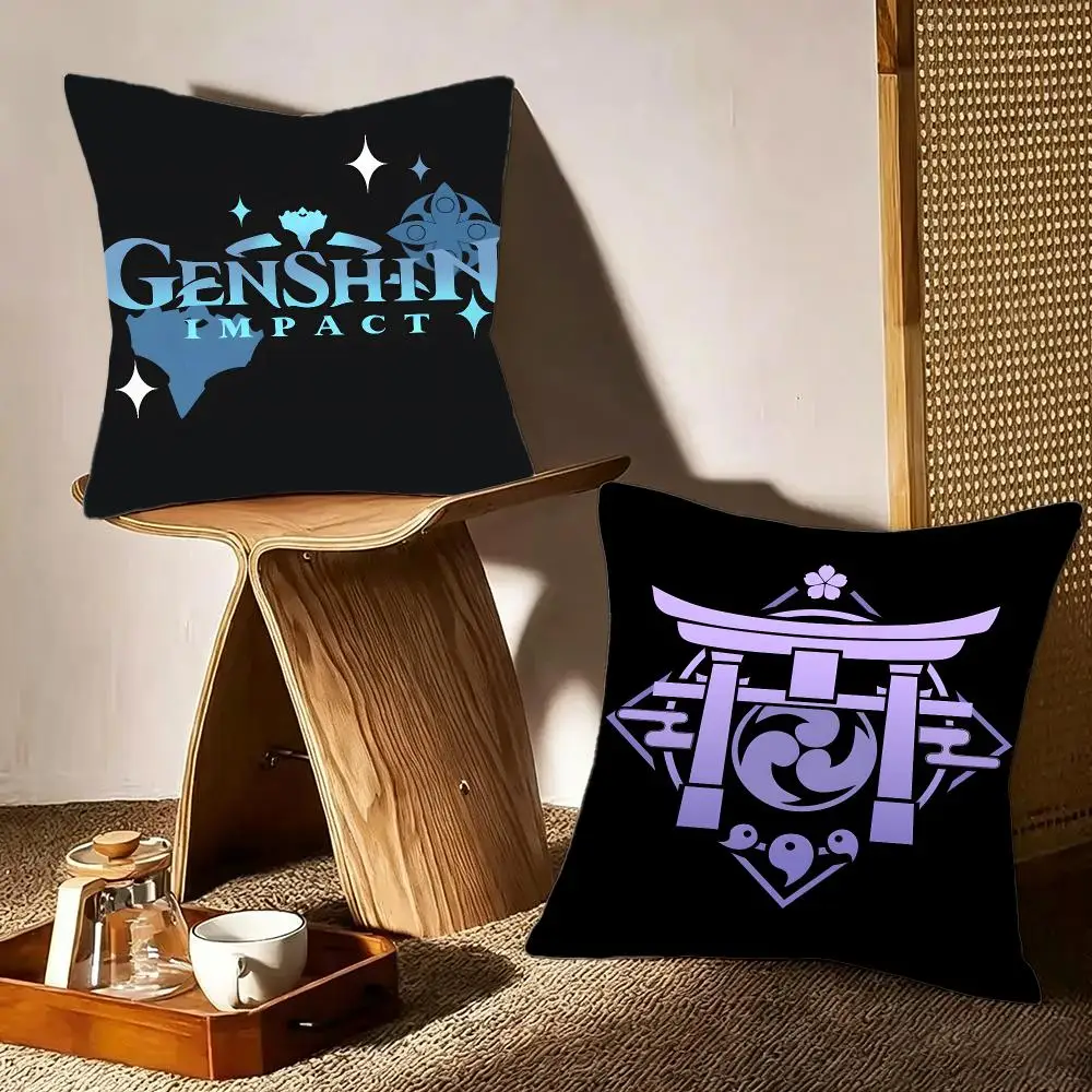 Game Anime Genshin Impact Cushion Cover Crystal velvet sofa Aesthetic room decor Car seat back cushion