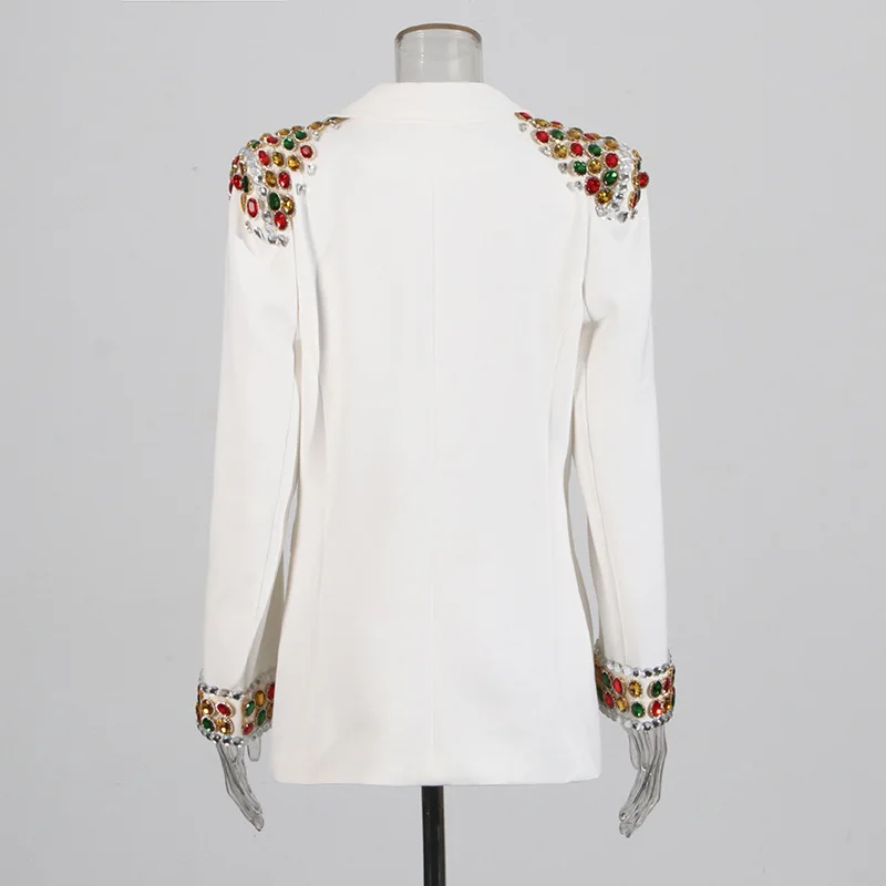 Australische show handgemaakte gekleurde diamanten kralen 2025 nieuwe high-end splicing ontwerp schouder gewatteerde blazer bovenkleding ropa mujer