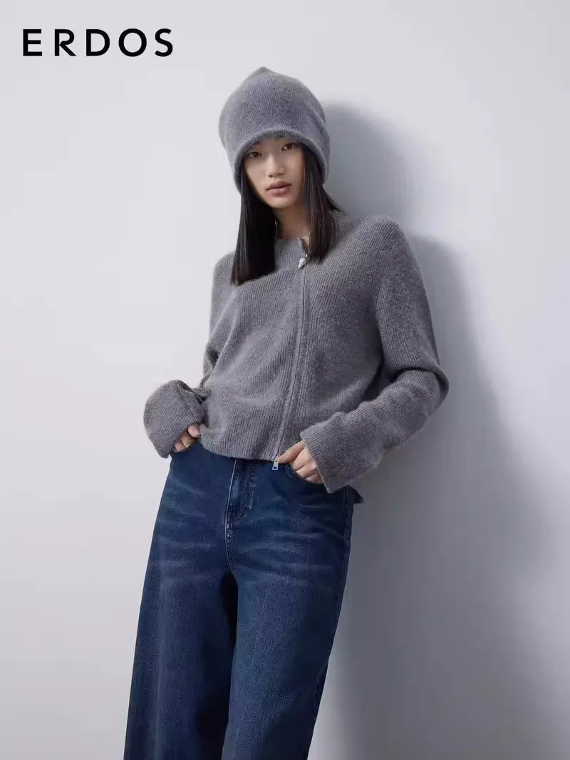 Nuove donne 100% maglione di lana merino abbigliamento perla fibbia doppia cerniera cardigan femminile cashmere casual top lavorato a maglia giacca