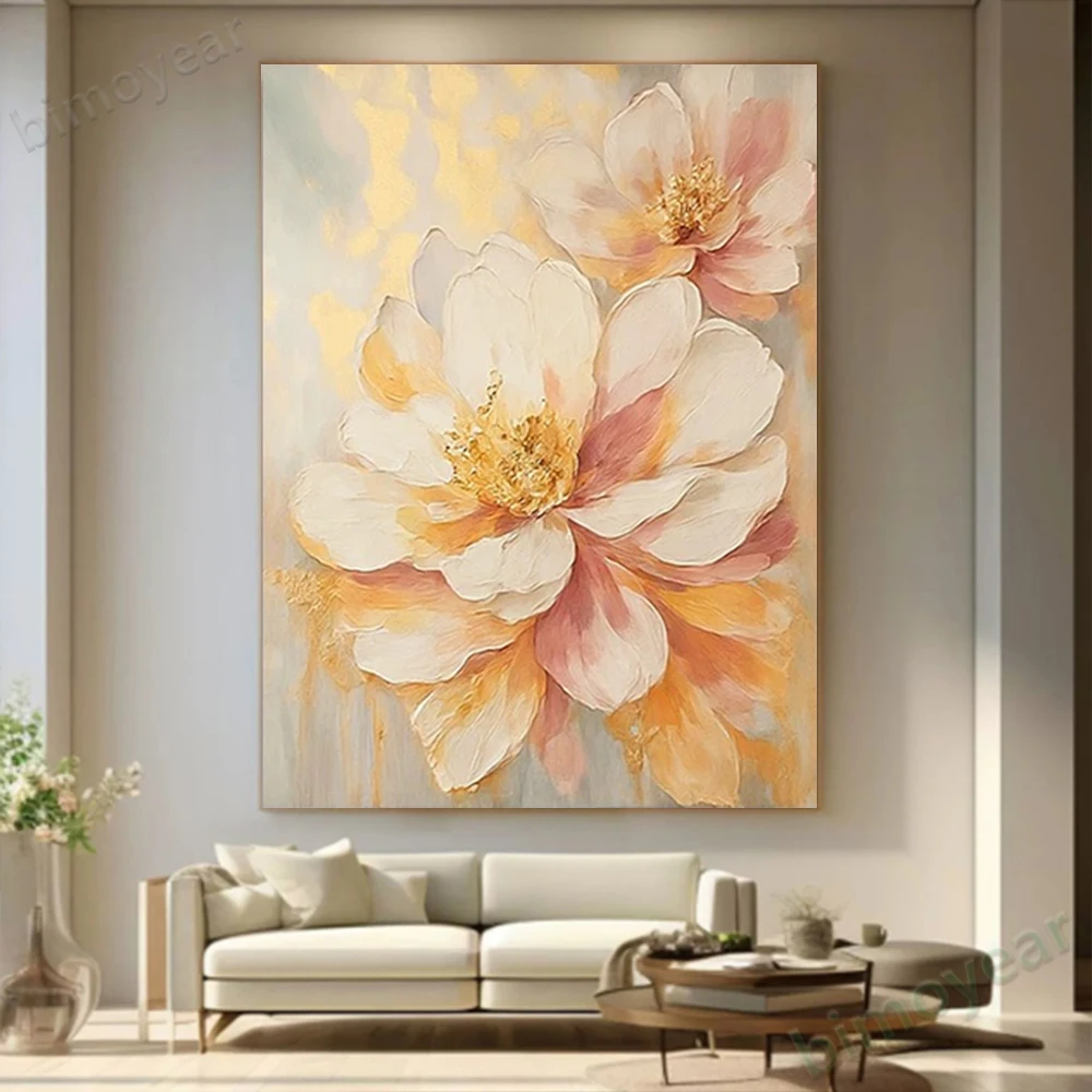 لوحة زيتية تجريدية مرسومة يدويًا بنسبة 100% على شكل زهور صفراء لوحة جدارية أصلية لتزيين غرفة المعيشة المنزلية طلاء جمالي داخلي #2