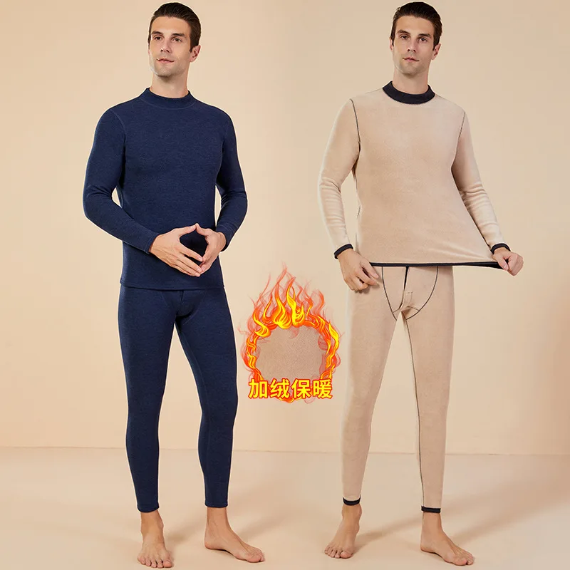 

New Style Thermal Underwear Fleece-lined Long Johns Extra Thick Warm with High Neck Suitable for Both Men and Women Couple Set