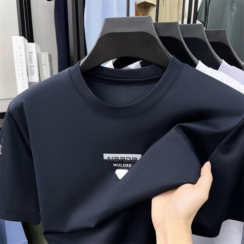 Fashion triangle letter embossed short sleeve T-shirt men's high-end brand round neck casual summer new comfort breathable top