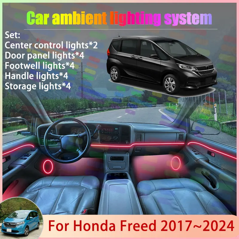 

For Honda Freed GB5 GB6 GB7 GB8 2017~2024 MK2 2th 2/18 in 1 Car Atmosphere Light Lamp RGB Shade Ensemble Streamer Atmosphere Set
