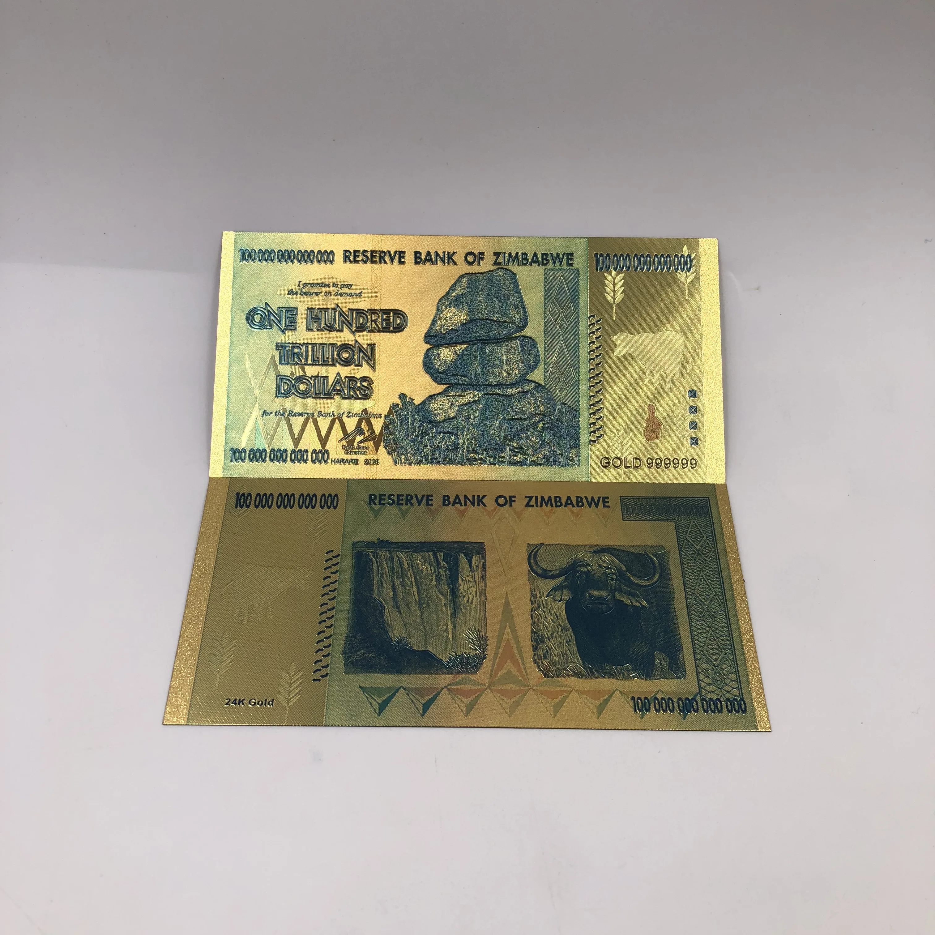 Zimbabwe $Z100 Trillion/100 Quintrillion/5 Octillion/YOTTALILLION Dollar Gold Foil Banknote Replica Paper Money Business Gift