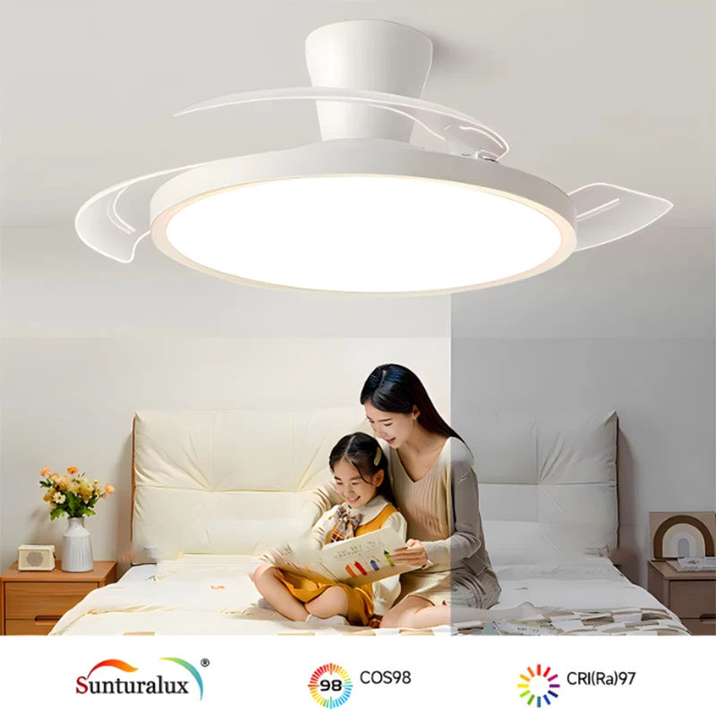 Smart Invisible LED Ceiling Fan Lights DC motor Large Air Volume folding blades fan lamp chandelier kitchen Bedroom Dining room