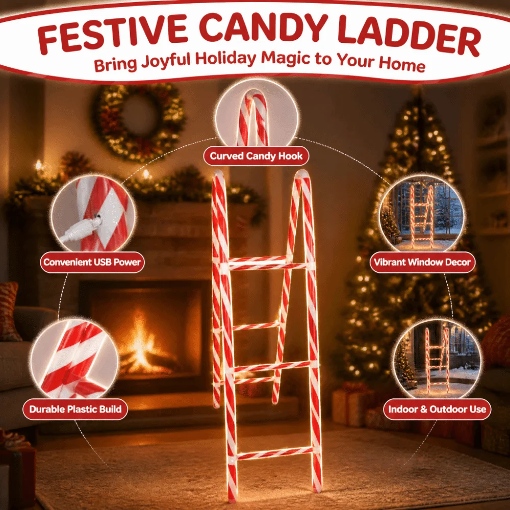 0.5m / 1m Xmas Shop Window Decor Swing,Climb Ladder Novel and Eye-catching Christmas Santa Ornament Dynamic Visuals 3D