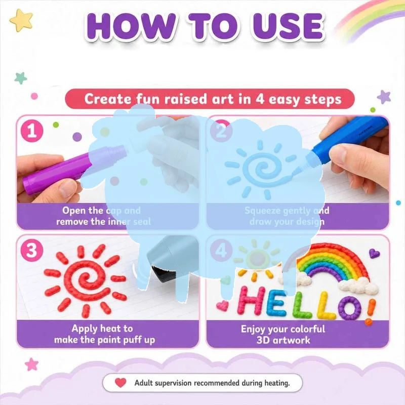 3D Bubble Popcorn Pen Multifunctional Washable Foam Marker for Kids DIY Art Project Notebook Decoration