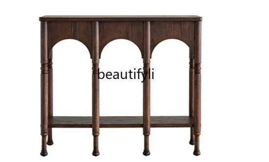 lFrench retro solid wood, facing the door at home, medieval living room partition cabinet, sofa stopper cabinet