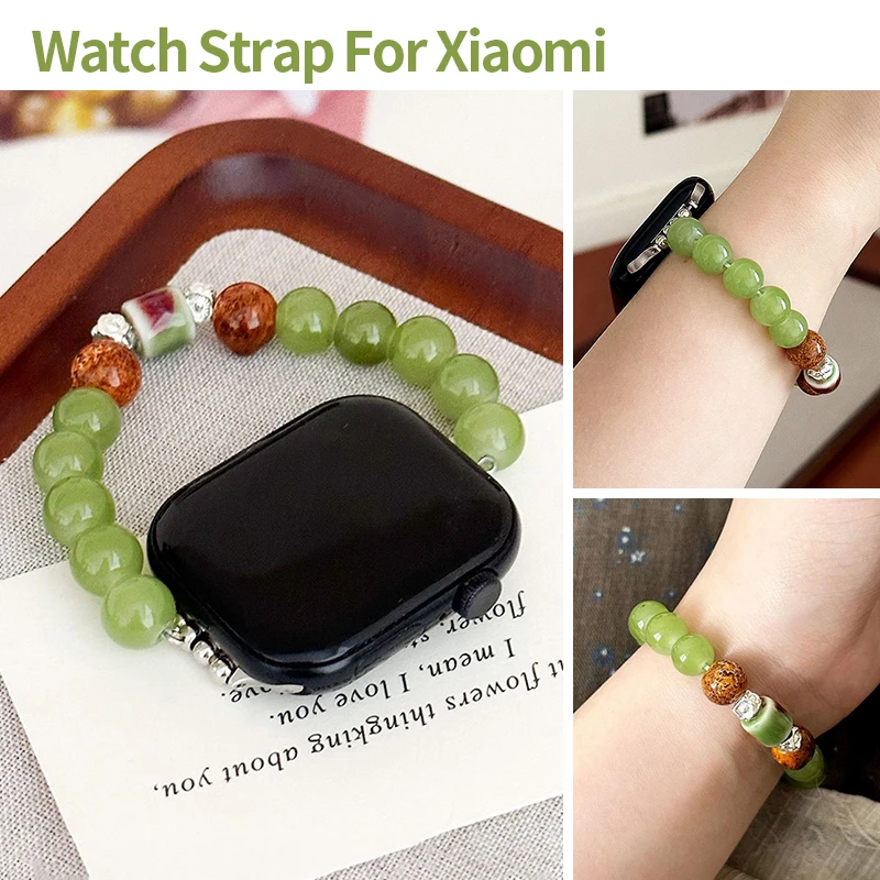 Green Beads Strap for Xiaomi Mi Band 8 910 11 Handmade Bracelet Wristband for Redmi Watch 6 5 4 Replacement Watchband 18 20 22mm