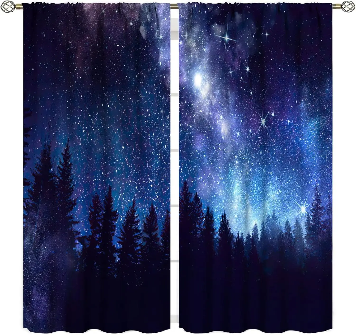 Stunning Galaxy Starry Night Forest Curtains Window Drapes for Bedroom Living Room Milky Way Celestial Cosmic Home Decor Decorat