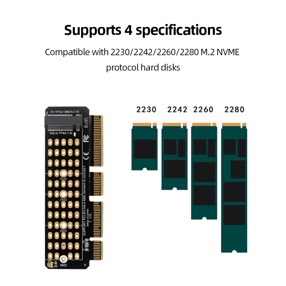 M2 NVME MKEY PCIe Riser Card M.2 M-Key Accelerator Card SSD To PCIE4.0 M.2 To PCI-E4.0 Converter Full Speed X4 for 2230-2280 SSD