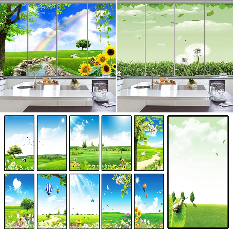 Landscape Pattern Glass Films Static Cling Frosted Windows Film Bedroom Living Room Window Sliding Door PVC Glass Stickers