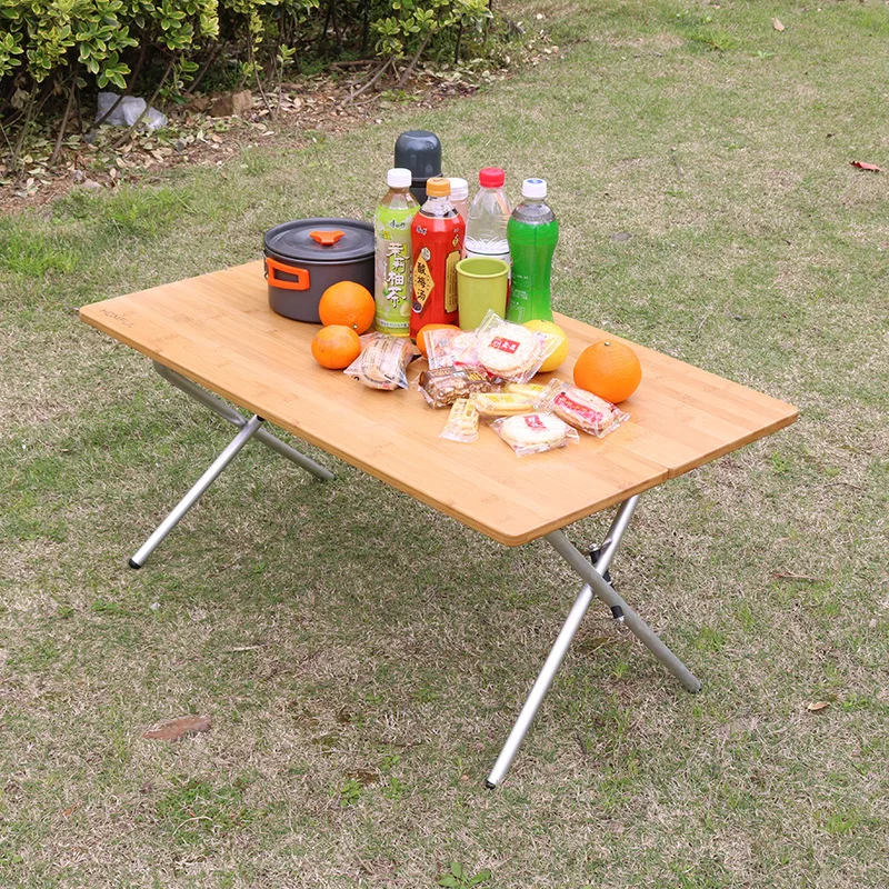 New Outdoor Bamboo Plank Portable Picnic Folding Camping Aluminium Alloy Foldable Easy To Store Table Desk