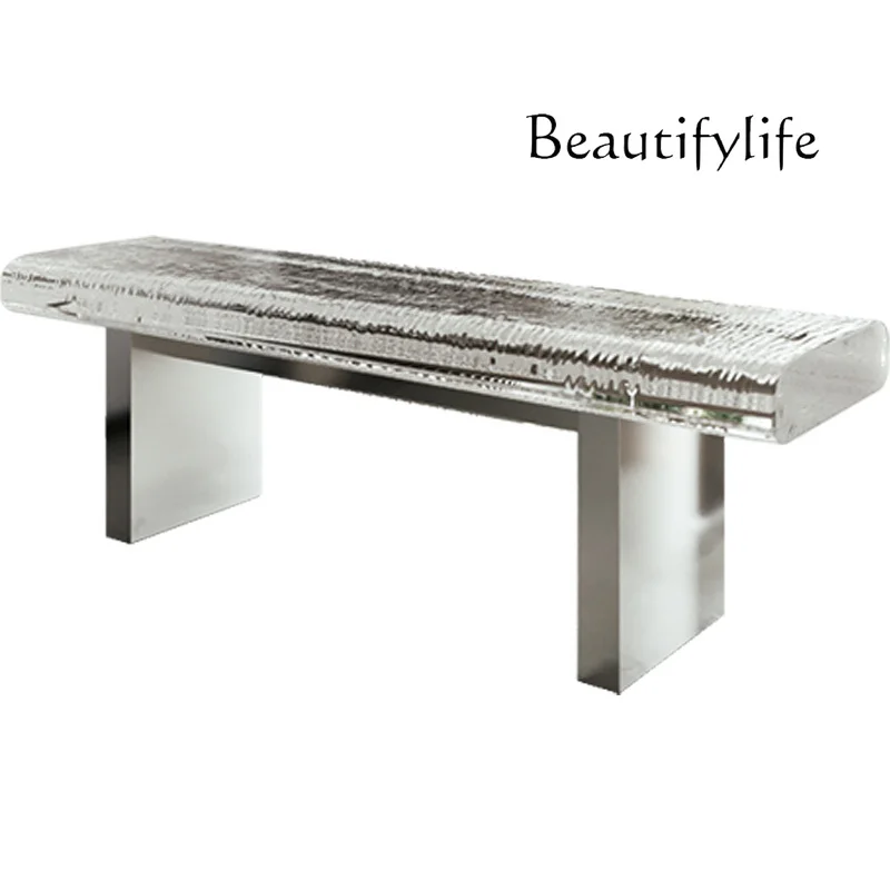 Modern Light Luxury Designer Model Bench Italian Minimalist Crystal Stool Transparent Resin Bench