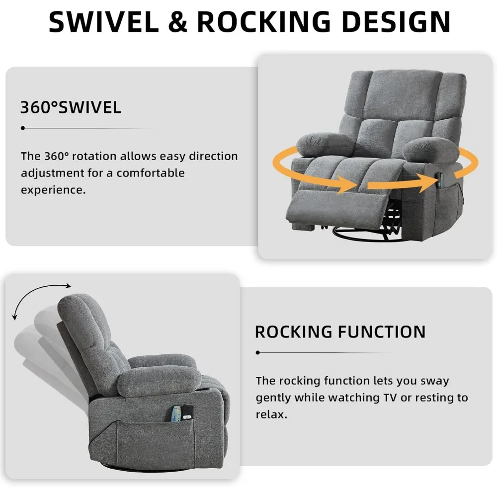 كرسي كرسي باور مع تدليك وتدفئة، 360 درجة ° كرسي طائرة شراعية دوار للبالغين، قماش منجد مستلق مع جانب #6