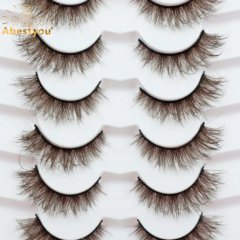 

Abestyou 6/7pairs Dark Brown Classic Lash Tray Extensions Luxury Mink Effect Fluffy Lashes Pre Made Full Strip False Eyelashes