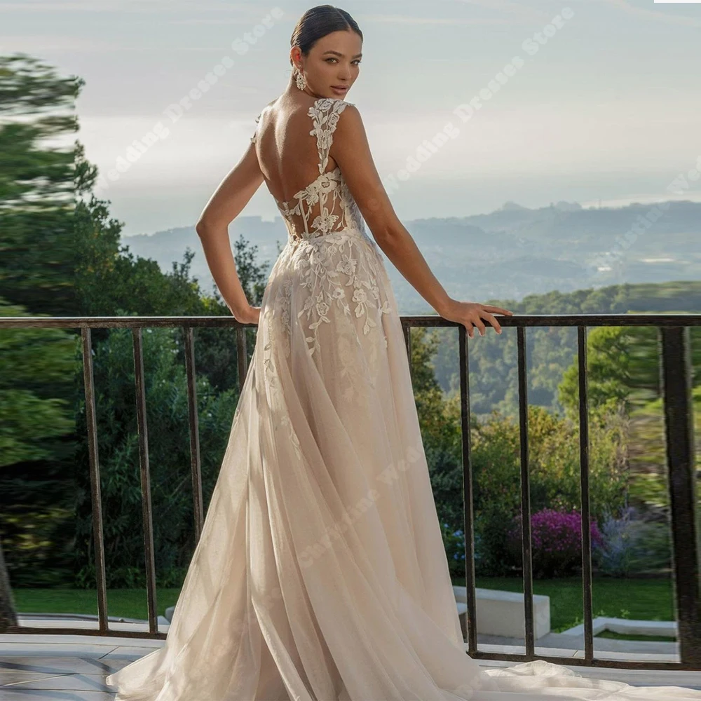 Vestidos De Novia De lentejuelas brillantes elegantes, Vestidos De Novia Sexy con cuello en V, vestido De Novia con estampado De encaje, vestido De banquete De compromiso De línea a