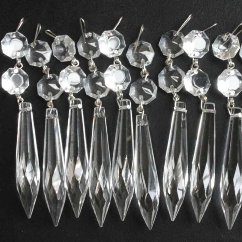 25pcs 76mm Clear Crystal Chandelier Icicle Prisms Lamp Candelabra Replacement Parts with Octagon Beads