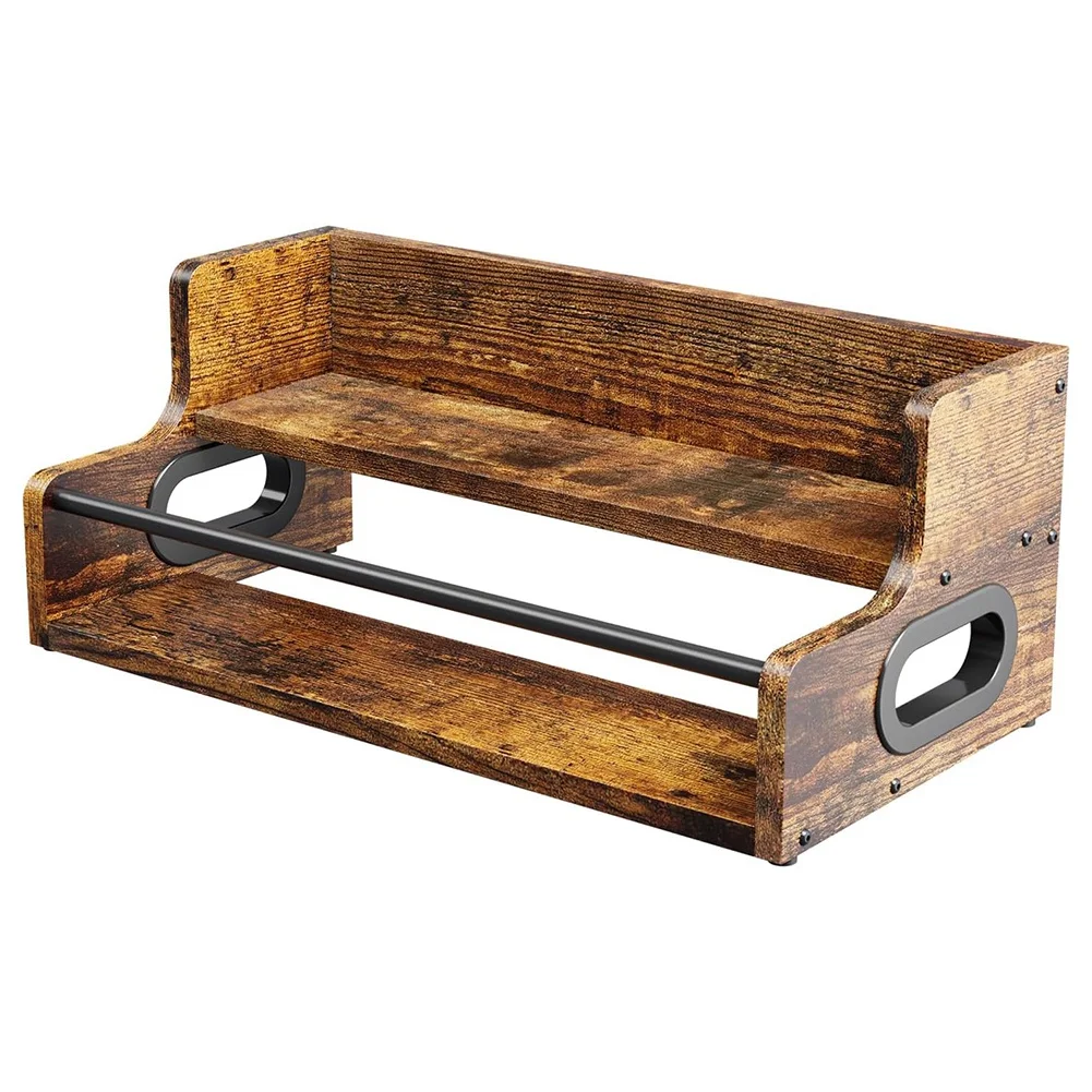 Liquor Bottle Display Shelf Coffee Syrup Rack Organizer 2 Step Wood+Metal Ladder Storage Rack