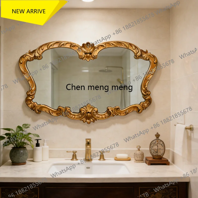 z183 French bathroom mirror light luxury bathroom mirror makeup mirror wall hanging American horizontal hanging engraving