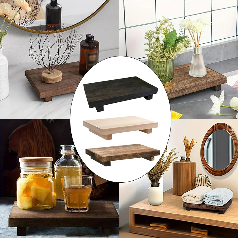 Retro Wooden Bathroom Tray Vanity Hands Soap Scented Candle Storage Holder Kitchen Seasoning Tray Home Decoration For Lr Bth etc