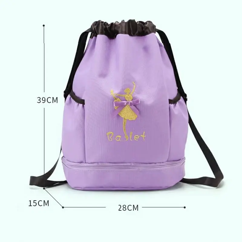 Saco de cordão impermeável para crianças, vestido cintilante de renda, mochila dançante, bolsas duffle, mochila de armazenamento para meninas, dança ballet