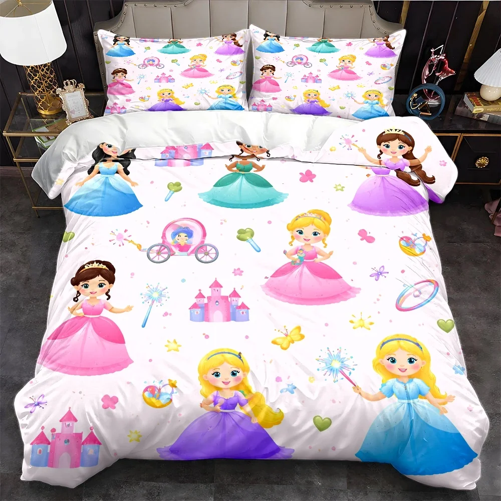 3Pc Princess Style Duvet Cover Set, Three-Piece Bed Set (1 Duvet Cover + 2 Pillowcases), Suitable for All Seasons, Machine Washable, Invisible Zipper Design, Cartoon Princess Castle Pattern, Suitable for Home, Dormitory, Master Bedroom, Guest Room, Large Double Bed Cover Set, Soft and Skin-Friendly Bedding, Dreamy Fairy Tale Style Bedding Set, Girly and Skin-Friendly Breathable Bedding, Cross-Border Bestseller, Adult-Friendly Three-Piece Duvet Cover Set, 2D Flat Print