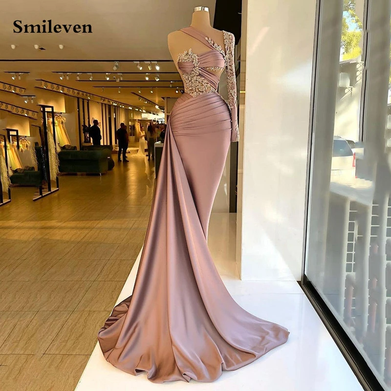 

Smileven Luxurious Merrmaid Formal Evening Dress One Shoulder Beaded 3D Lace Prom Dresses New Celebrity Dresses Party Gowns