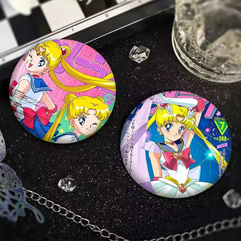 Adventure Anime S-Sailors Moon Round Button Pins Slogan Creative Brooches Backpack Clothes Decoration