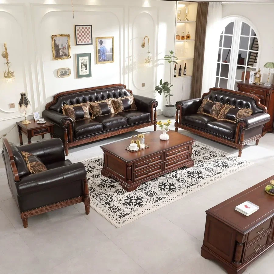

-Роскошные классические диваны для гостиной, высококачественная мебель для дома, набор кожаных диванов