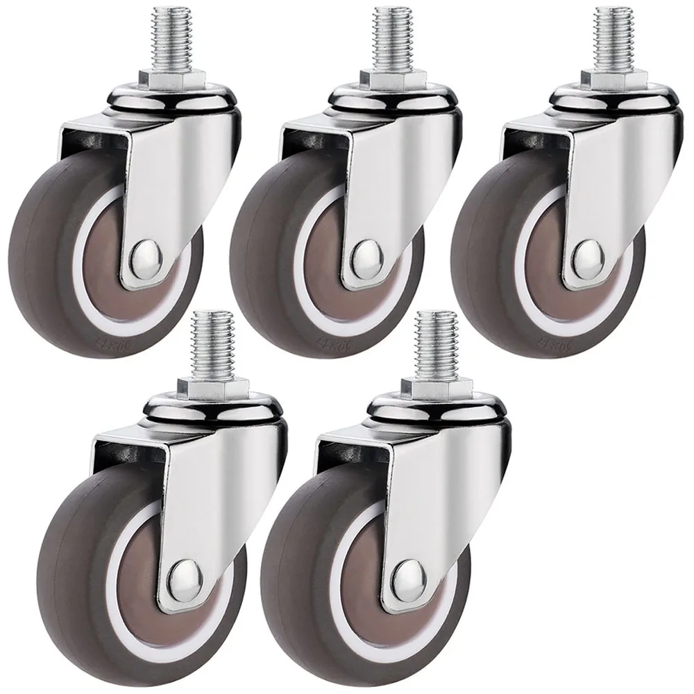

4PCS New 1.5" / 2" Wheel Threaded Stem Swivel Casters No Noise Brakes Furniture Castor TPE Rubber M10 Rubber Castor for Baby Bed