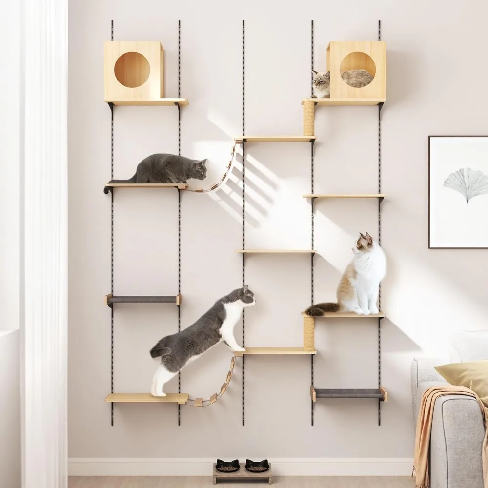 

COZIWOW Wall-Mounted Cat Climber Furniture – 25-Piece Set with Cat Shelves, House, Platform, Bridge, Hammock & Scratching Board