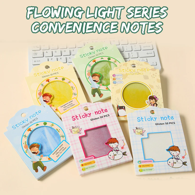 40Sheets Cartoon Colorful Flowing Light Transparent Index Tabs PET Sticky Note Page Marker Planner Stickers Office Supplies