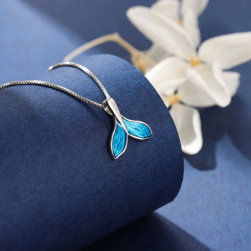 Uini Tail hot selling new 925 sterling silver fashionable temperament blue fish tail pendant necklace trendy girl accessories