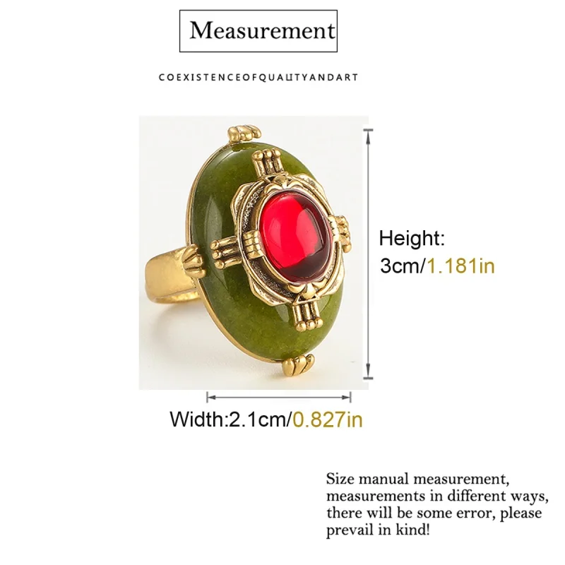 Vintage Retro Palace Green Enamel Red Glass Rings French Gold Color for Women Fashion Wedding Jewelry Retro Bride Accessories