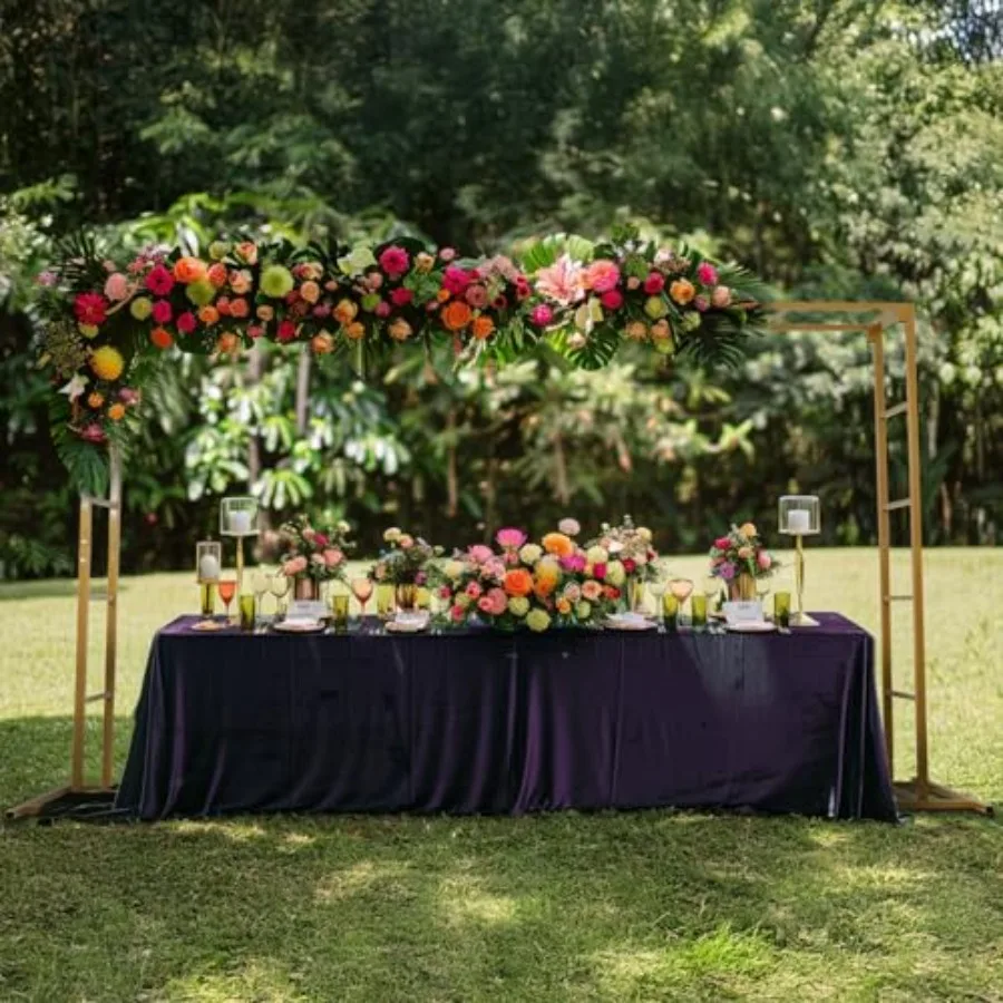 Wedding arch for ceremony, reception, photo booth: gold metal, 6x8ft rectangular double-frame heavy-duty freestanding backdrop