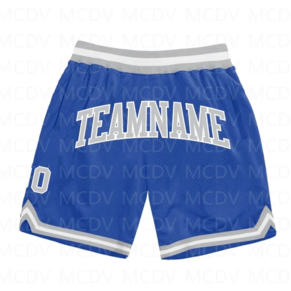 Custom Blue Red-White Authentic Throwback Basketball Shorts  3D All Over Printed Men\'s Shorts Quick Drying Beach Shorts