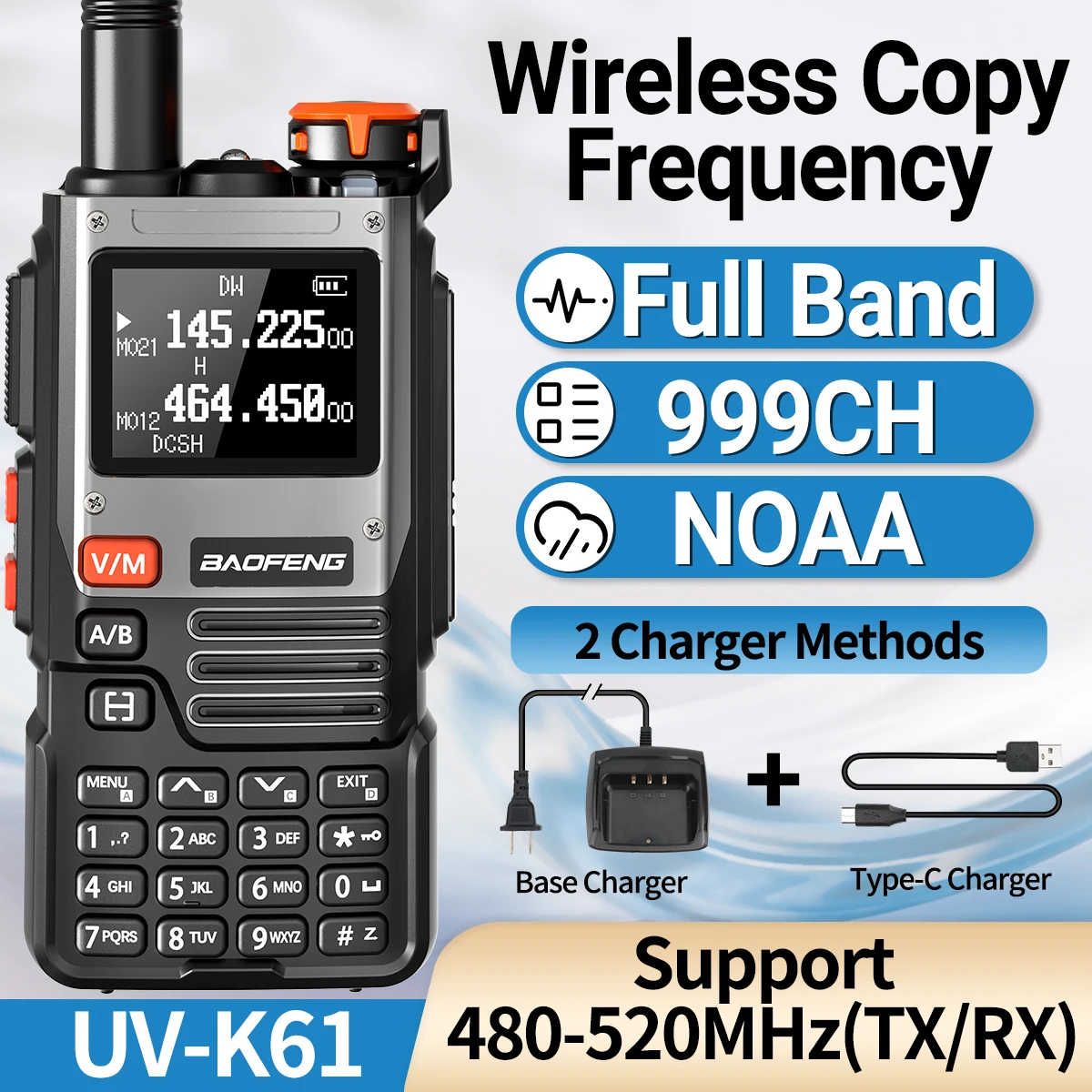 Baofeng UV-K61 Walkie Talkie Air Band  Wireless Copy Frequency Type-C Charger UHF VHF DTMF NOAA UV-5R Upgraded UV K6 Ham Radio