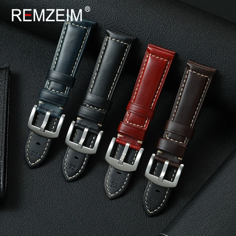 

Men Vintage Cow Leather Watch Band 20mm 22mm Universal Strap Stainless Steel Buckle Oil Wax Skin Leather Wristwatch Bracelet