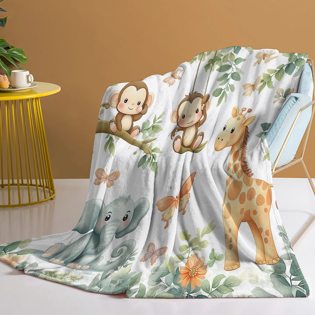 

Floral Fleece Blanket for Garden Animal, Lively and Lovely Cartoon Zoo, Suitable for Bed and Sofa (Children, Festival Gift)