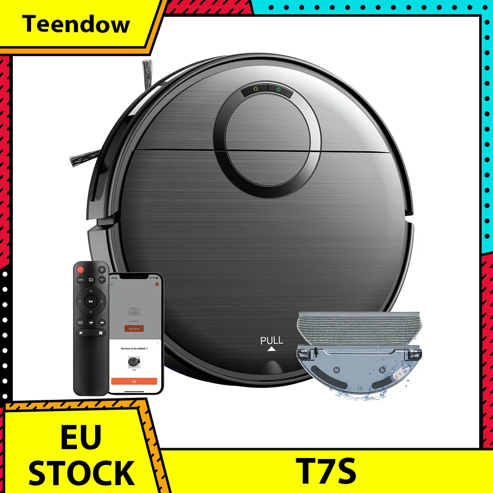 Aspiradora robótica Teendow T7S, robot 2 en 1 para aspirar y fregar, potente succión de 2000 PA, control remoto y autodescarga.